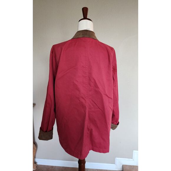 Coldwater Creek Women's Leather Trim Barn Coat Jacket SZ Large Red Buttons - Picture 3 of 10